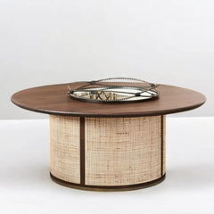 Rattan Round Solid Wood Coffee Table