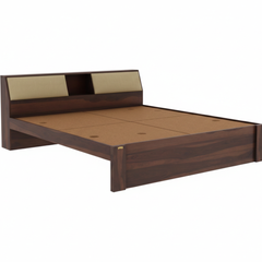 Modern Sheesham Bed with Padded Headboard Shelving