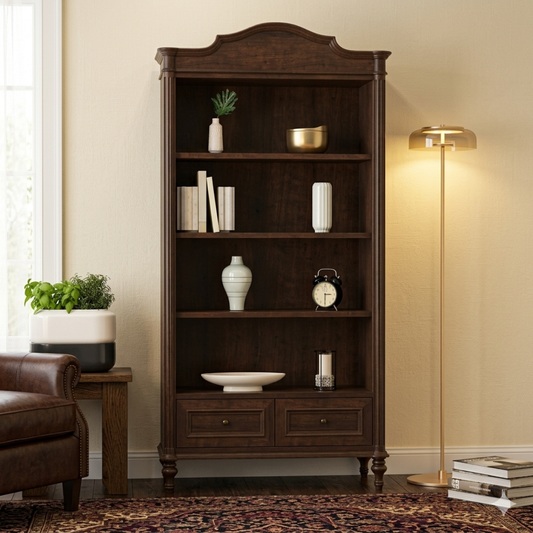 Heritage Sheesham Wood Arch-Top Bookcase