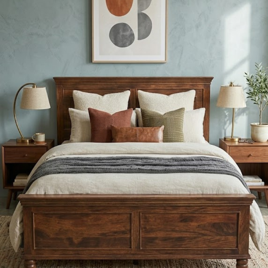 Heritage Mahogany Solid Wood Panel Hydraulic Bed