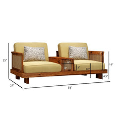 Wooden sofa armrest tray with storage Rattan Cane Design