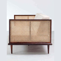 Beige Cane Sofa with Mid-Century Wooden Frame – Available in 1, 2 & 3 Seater Options