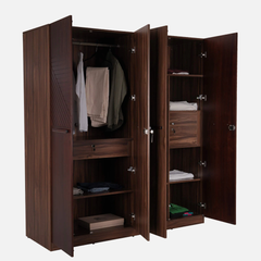 Contemporary Walnut Finish 4-Door Almirah