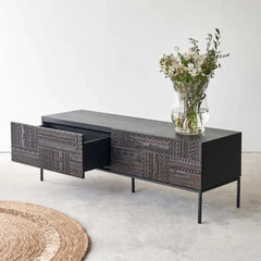 Handcrafted Carved Wooden TV Unit | Elegant TV Cabinet