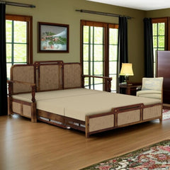 Sheesham Wood 3-Seater Sofa Bed with Cane Weaving and Premium Upholstery