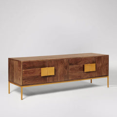 Natural Rattan Wood TV Unit for Living Room