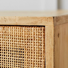 Natural Rattan 2-Door Tall Storage Cabinet with Brass Legs