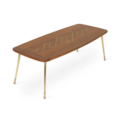 Alara Solid Sheesham Wood Coffee Table Set with Brass Inlay