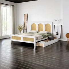 Solid Wood Rattan Bed For Bedroom