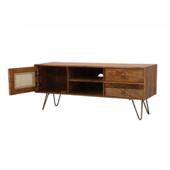 Mango Wood Floor Standing TV Unit Set Top Box Stand TV Cabinet with Shelves