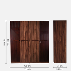 Contemporary Walnut Finish 4-Door Almirah