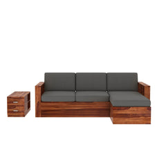 L-Shaped Sheesham Wood Multifunctional Corner Sofa with Storage