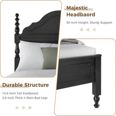 Wood Bed Frame with Wooden Headboard and Footboard