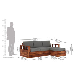 L-Shaped Sheesham Wood Multifunctional Corner Sofa with Storage