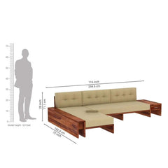 L-Shaped Wooden Sofa with Side Storage Drawer