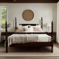 Solid Wood Low-Profile Bed with Spindle Design