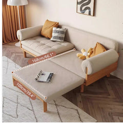 Solid Wood Folding Sleeper Sofa Bed with Recessed Arms