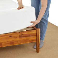 Solid Wood Rattan Platform Bed with Headboard