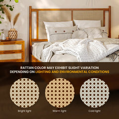 Solid Wood Rattan Platform Bed with Headboard