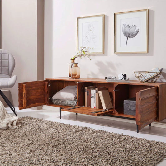 Solid sheesham wood showcase tv unit cabinet