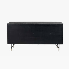 Black Acacia Wood Sideboard with Natural Rattan Panels – 4 Doors