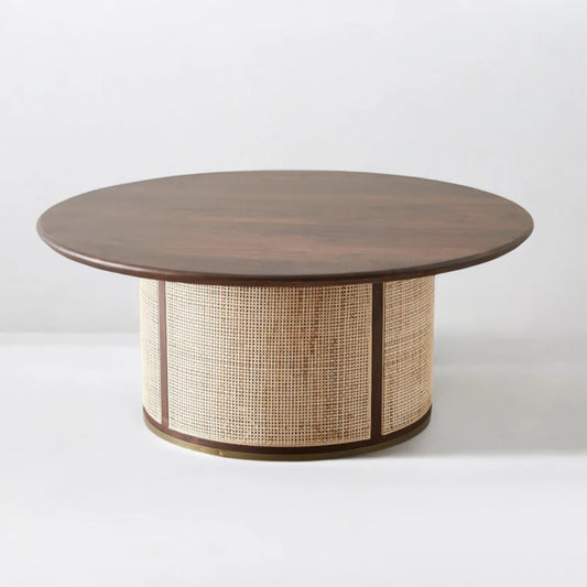 Rattan Round Solid Wood Coffee Table
