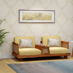 Wooden sofa armrest tray with storage Rattan Cane Design