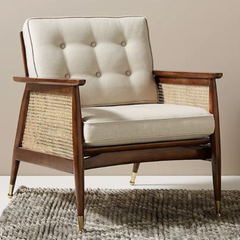 Eloise Tufted Walnut Accent Chair with Cane Webbing