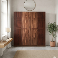 Contemporary Walnut Finish 4-Door Almirah