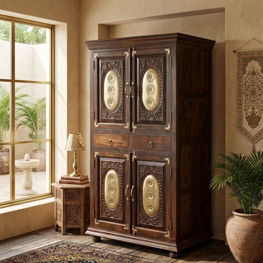 Maharaja Brass-Inlaid Heritage Cabinet