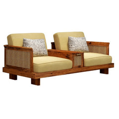 Wooden sofa armrest tray with storage Rattan Cane Design