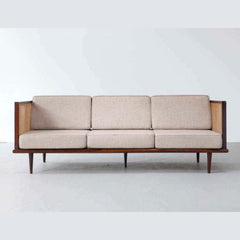 Beige Cane Sofa with Mid-Century Wooden Frame – Available in 1, 2 & 3 Seater Options
