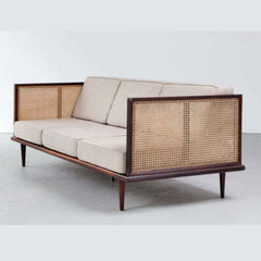 Beige Cane Sofa with Mid-Century Wooden Frame – Available in 1, 2 & 3 Seater Options