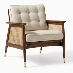 Eloise Tufted Walnut Accent Chair with Cane Webbing