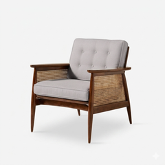 Eloise Tufted Walnut Accent Chair with Cane Webbing Grey Fabric