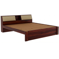 Modern Sheesham Bed with Padded Headboard Shelving
