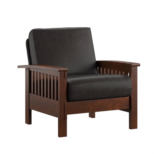 Veda Solid Wood Mission Accent Chair With Dark Grey Fabric