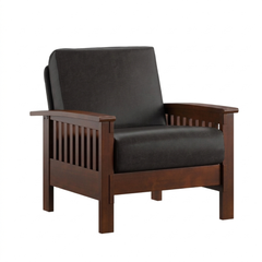 Veda Solid Wood Mission Accent Chair With Dark Grey Fabric