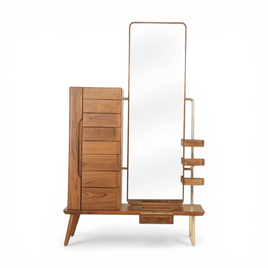 Vanya Solid Wood Integrated Dressing Station with Full-Length Mirror