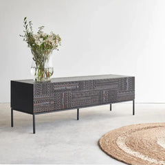Handcrafted Carved Wooden TV Unit | Elegant TV Cabinet