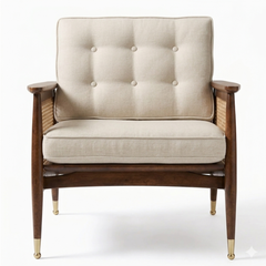 Eloise Tufted Walnut Accent Chair with Cane Webbing