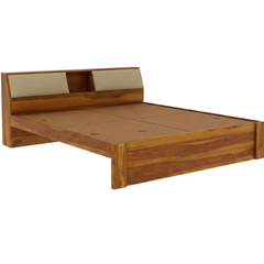 Modern Sheesham Bed with Padded Headboard Shelving