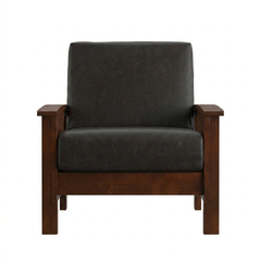 Veda Solid Wood Mission Accent Chair With Dark Grey Fabric