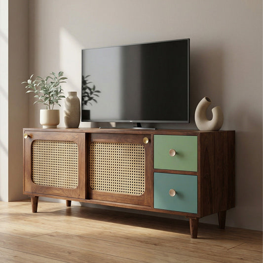 Rattan Solid Wood TV Cabinet