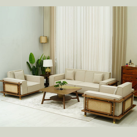 Alaya 3+1+1 Seater Ash Wood Cane Sofa