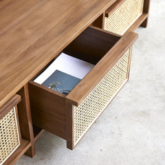 Modern Rattan TV Unit with Storage Shelves