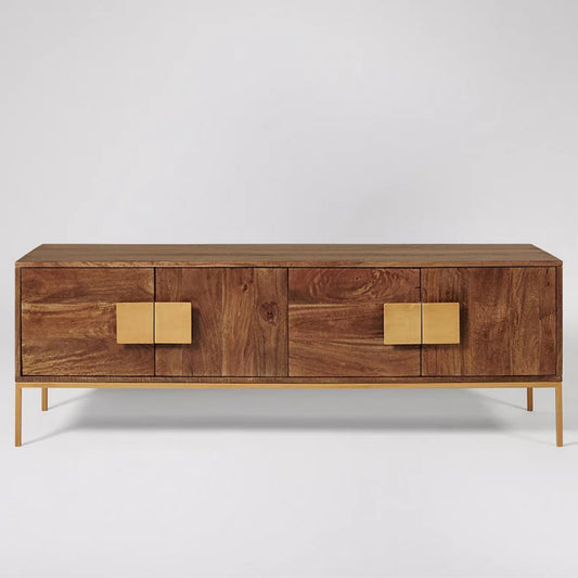 Natural Rattan Wood TV Unit for Living Room