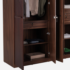 Contemporary Walnut Finish 4-Door Almirah