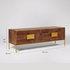 Natural Rattan Wood TV Unit for Living Room