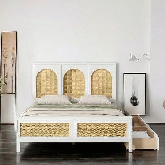 Solid Wood Rattan Bed For Bedroom